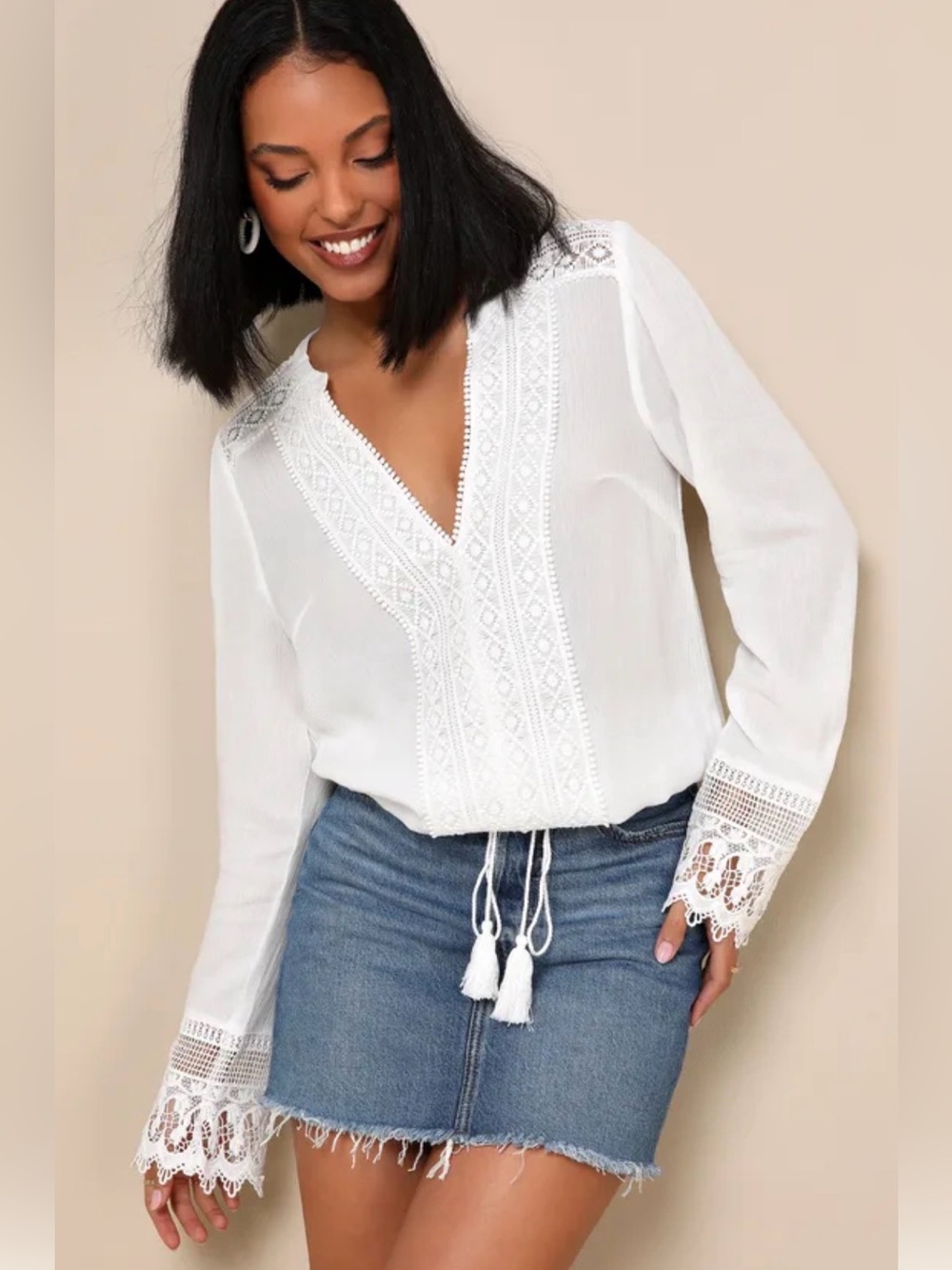 Bali Daydream White Lace Long Sleeve Top-Small